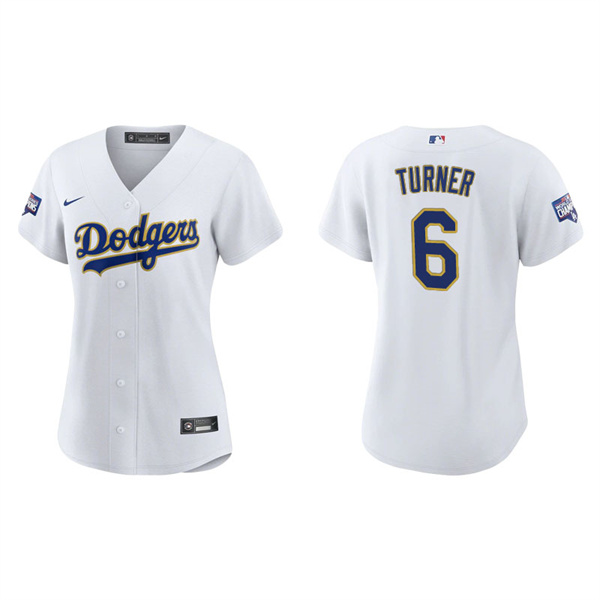 Women's Los Angeles Dodgers Trea Turner White Gold 2021 City Connect Replica Jersey