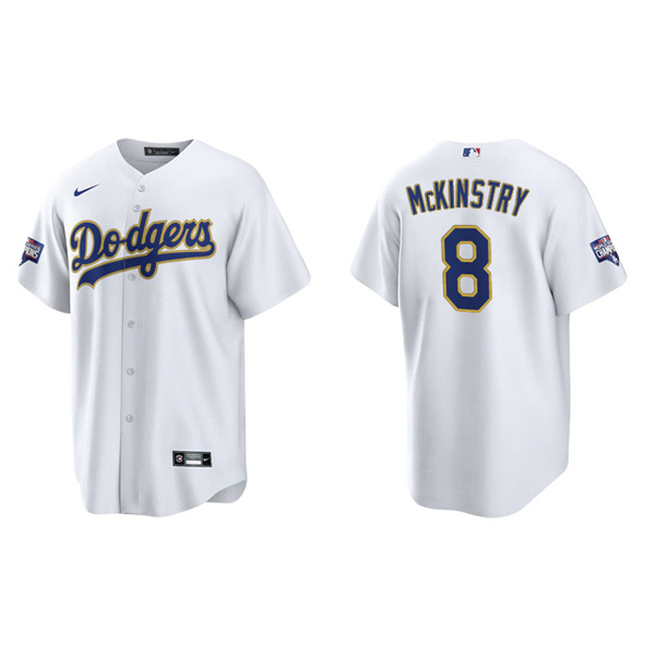 Men's Los Angeles Dodgers Zach McKinstry White Gold 2021 City Connect Replica Jersey