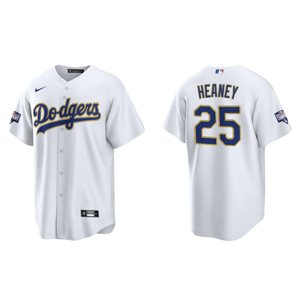 Men's Andrew Heaney Los Angeles Dodgers White Gold 2021 City Connect Replica Jersey