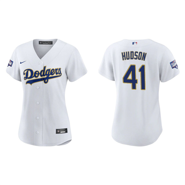 Women's Daniel Hudson Los Angeles Dodgers White Gold 2021 City Connect Replica Jersey