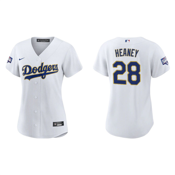 Women's Los Angeles Dodgers Andrew Heaney White Gold 2021 City Connect Replica Jersey