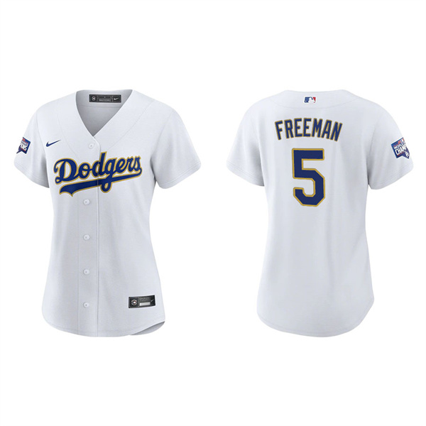 Women's Los Angeles Dodgers Freddie Freeman White Gold 2021 City Connect Replica Jersey