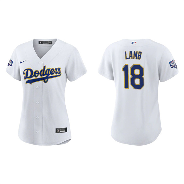 Women's Los Angeles Dodgers Jake Lamb White Gold 2021 City Connect Replica Jersey