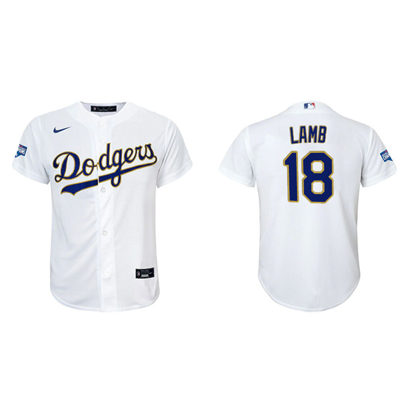 Youth Los Angeles Dodgers Jake Lamb White Gold 2021 City Connect Replica Jersey