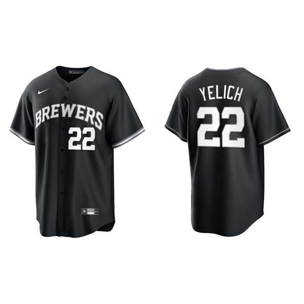 Men's Milwaukee Brewers Christian Yelich Black White Replica Official Jersey