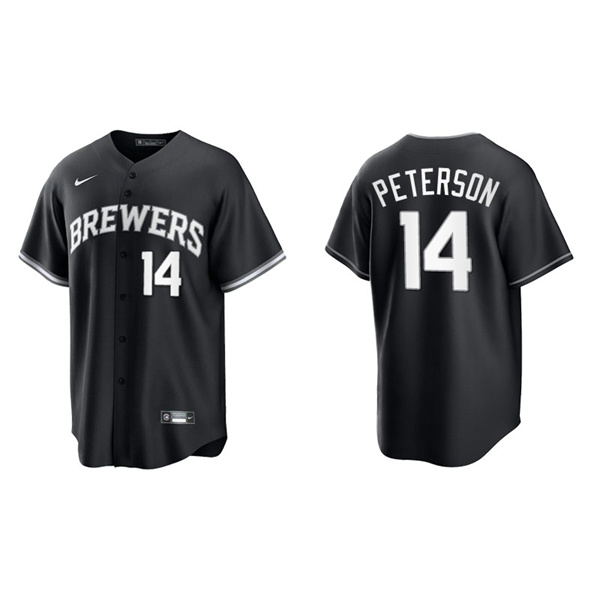 Men's Milwaukee Brewers Jace Peterson Black White Replica Official Jersey
