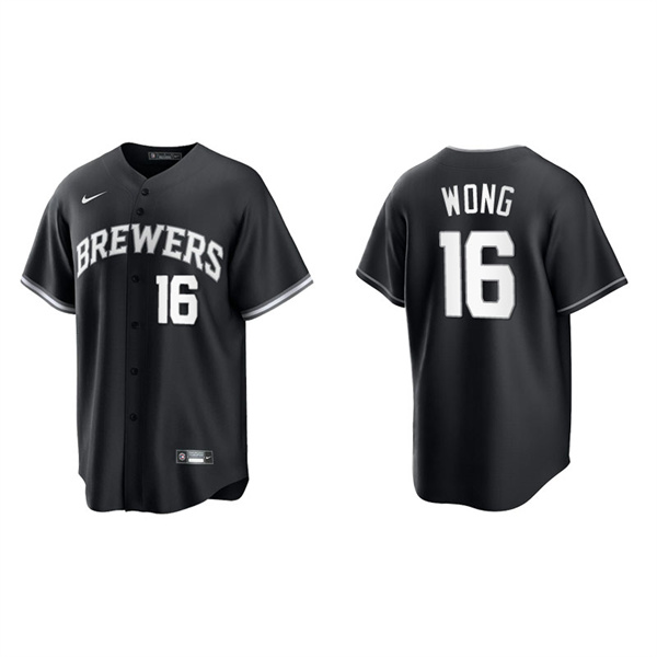 Men's Milwaukee Brewers Kolten Wong Black White Replica Official Jersey
