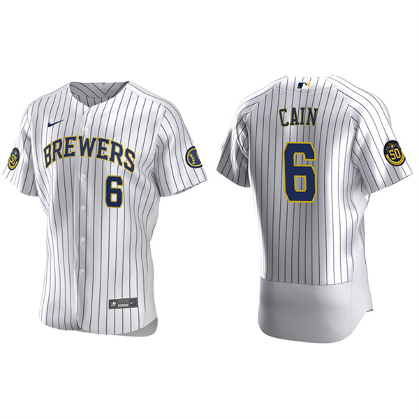 Men's Milwaukee Brewers Lorenzo Cain White Authentic Home Jersey