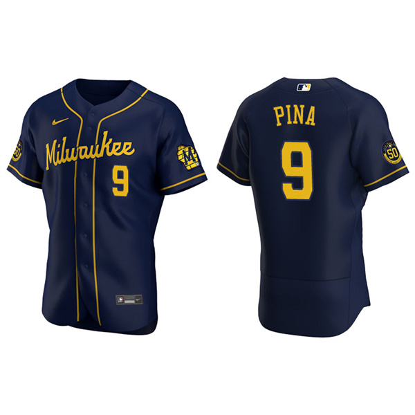 Men's Milwaukee Brewers Manny Pina Navy Authentic Alternate Jersey
