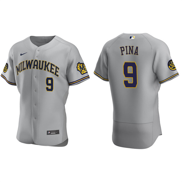 Men's Milwaukee Brewers Manny Pina Gray Authentic Road Jersey