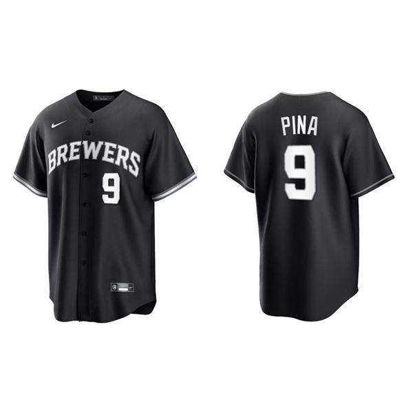 Men's Milwaukee Brewers Manny Pina Black White Replica Official Jersey