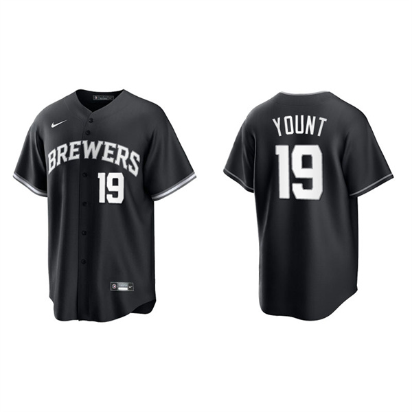 Men's Milwaukee Brewers Robin Yount Black White Replica Official Jersey
