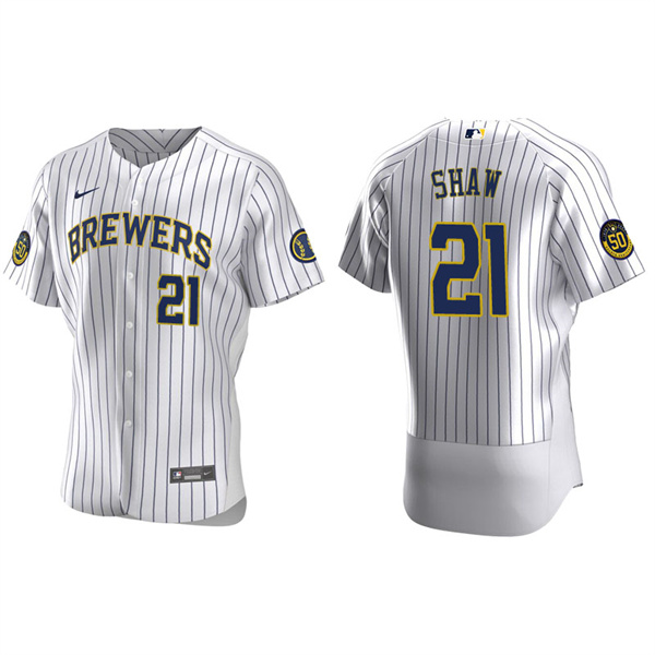 Men's Milwaukee Brewers Travis Shaw White Authentic Home Jersey