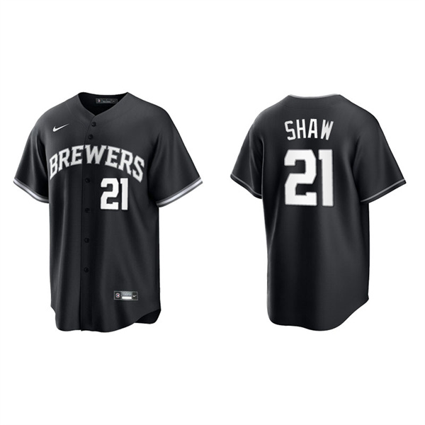 Men's Milwaukee Brewers Travis Shaw Black White Replica Official Jersey
