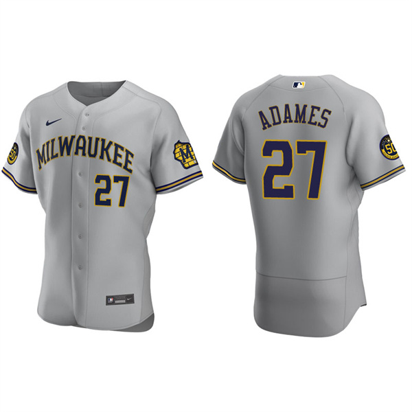 Men's Milwaukee Brewers Willy Adames Gray Authentic Road Jersey