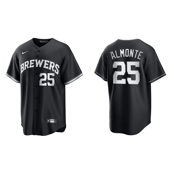 Men's Milwaukee Brewers Abraham Almonte Black White Replica Official Jersey