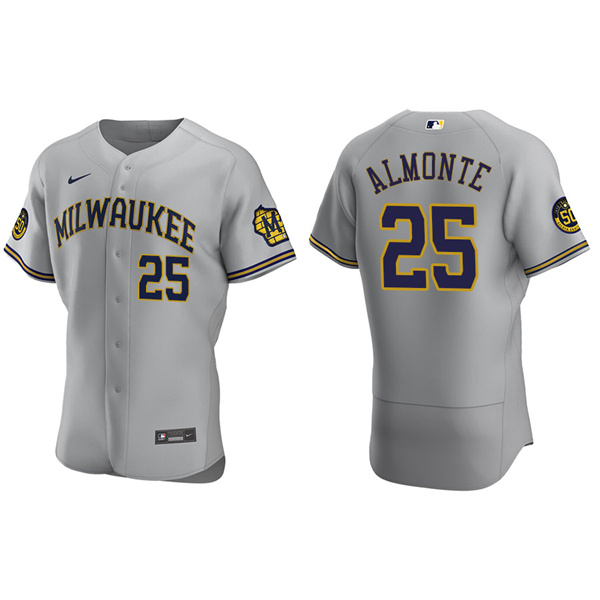 Men's Milwaukee Brewers Abraham Almonte Gray Authentic Road Jersey