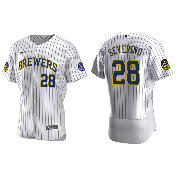 Men's Milwaukee Brewers Pedro Severino White Authentic Home Jersey