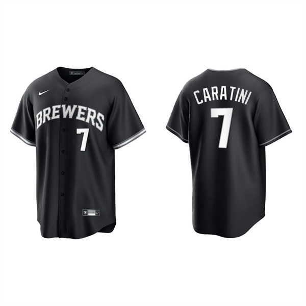 Men's Milwaukee Brewers Victor Caratini Black White Replica Official Jersey