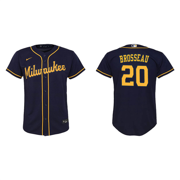 Youth Mike Brosseau Milwaukee Brewers Navy Replica Jersey