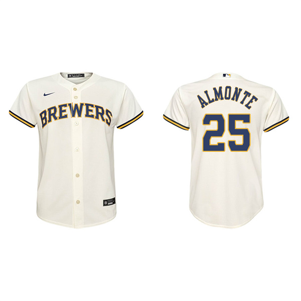 Youth Milwaukee Brewers Abraham Almonte Cream Replica Home Jersey