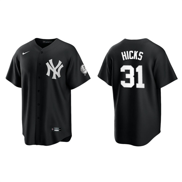 Men's New York Yankees Aaron Hicks Black White Replica Official Jersey
