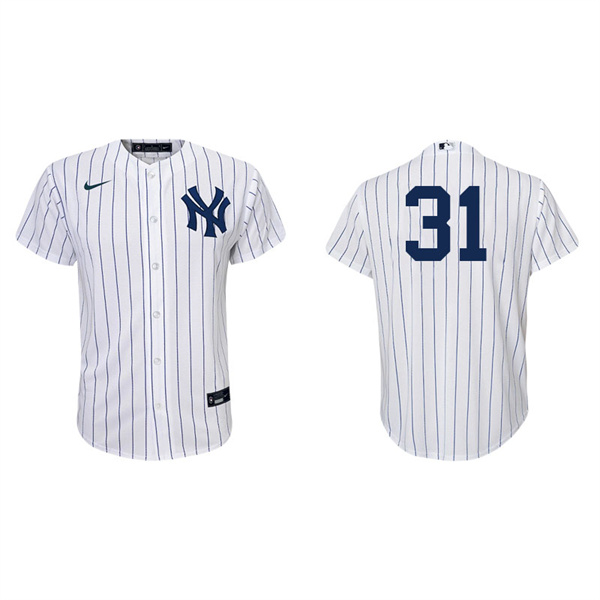 Youth New York Yankees Aaron Hicks White Navy Replica Home Jersey