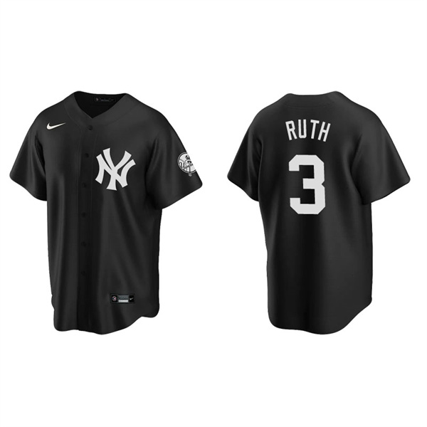 Men's New York Yankees Babe Ruth Black Replica Fashion Jersey