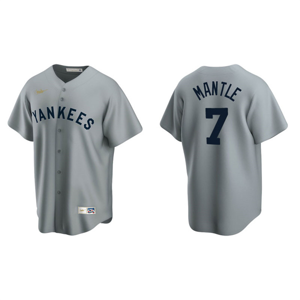 Men's New York Yankees Mickey Mantle Gray Cooperstown Collection Road Jersey