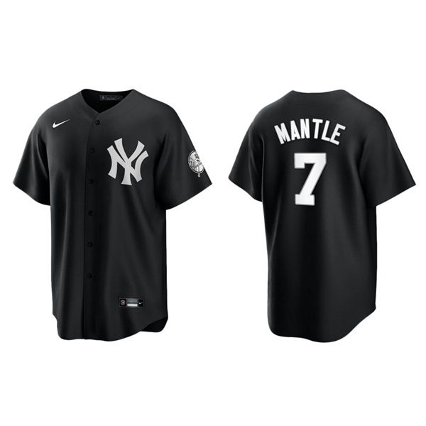 Men's New York Yankees Mickey Mantle Black White Replica Official Jersey