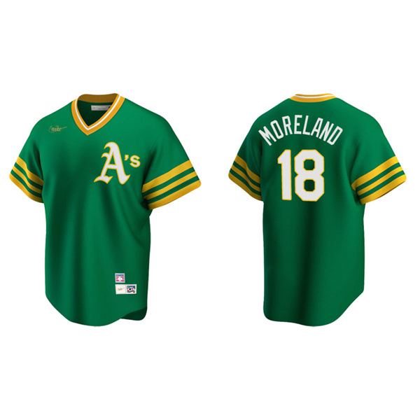 Men's Oakland Athletics Mitch Moreland Kelly Green Cooperstown Collection Road Jersey