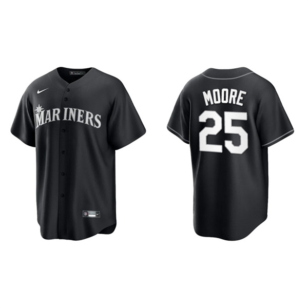 Men's Seattle Mariners Dylan Moore Black White Replica Official Jersey