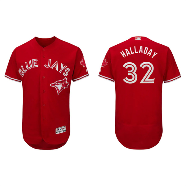 Men's Roy Halladay Toronto Blue Jays Scarlet Canada Day Authentic Flex Base Jersey