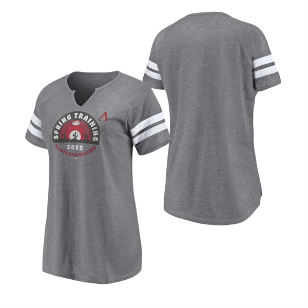 Women's Arizona Diamondbacks Fanatics Branded Heathered Gray 2022 MLB Spring Training Cactus League Spring Retro Raglan Tri-Blend Notch Neck T-Shirt