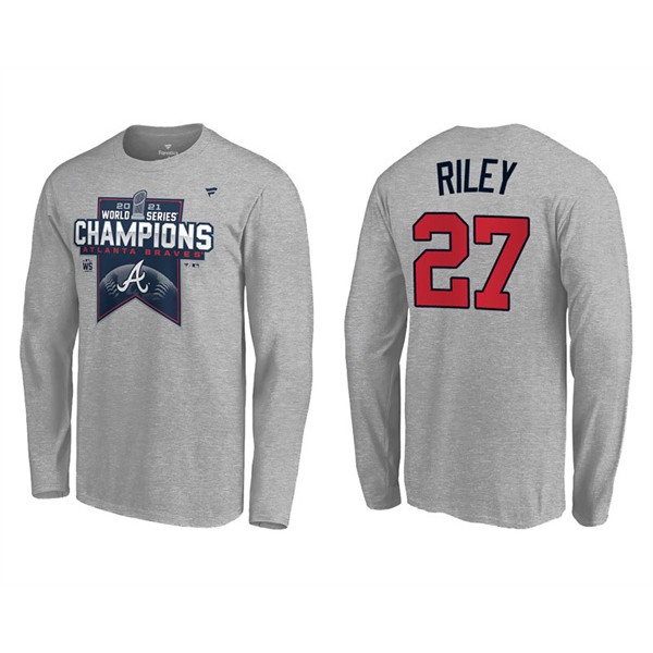 Austin Riley Atlanta Braves Gray 2021 World Series Champions Locker Room Long Sleeve T-Shirt