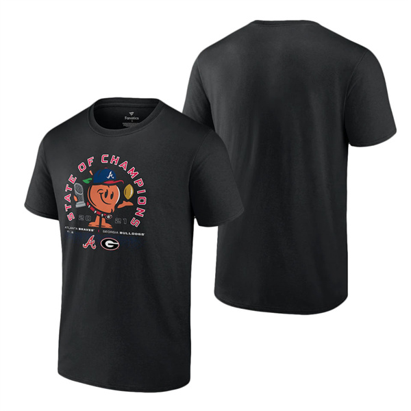Men's Georgia Bulldogs X Atlanta Braves Fanatics Branded Black 2021 State Of Champions Peach T-Shirt