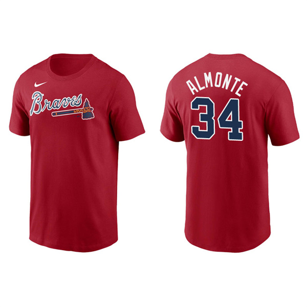 Men's Atlanta Braves Abraham Almonte Red Name & Number Nike T-Shirt