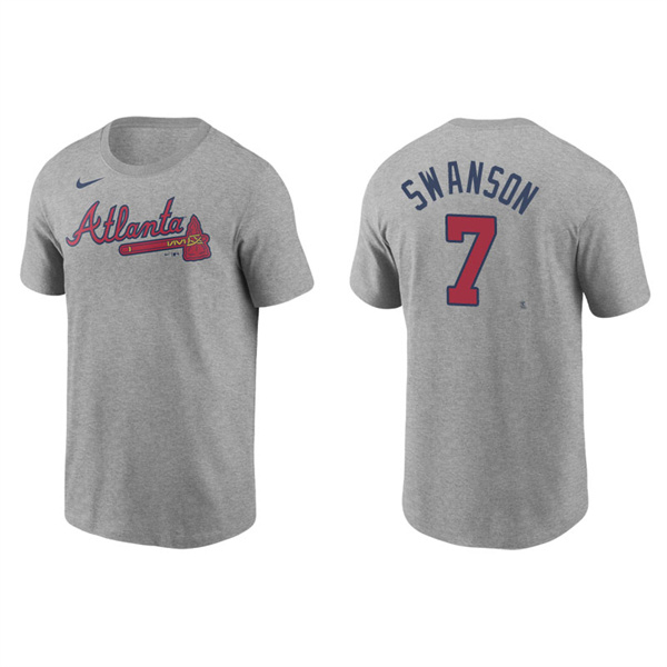 Men's Atlanta Braves Dansby Swanson Gray Name & Number Nike T-Shirt