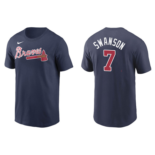 Men's Atlanta Braves Dansby Swanson Navy Name & Number Nike T-Shirt