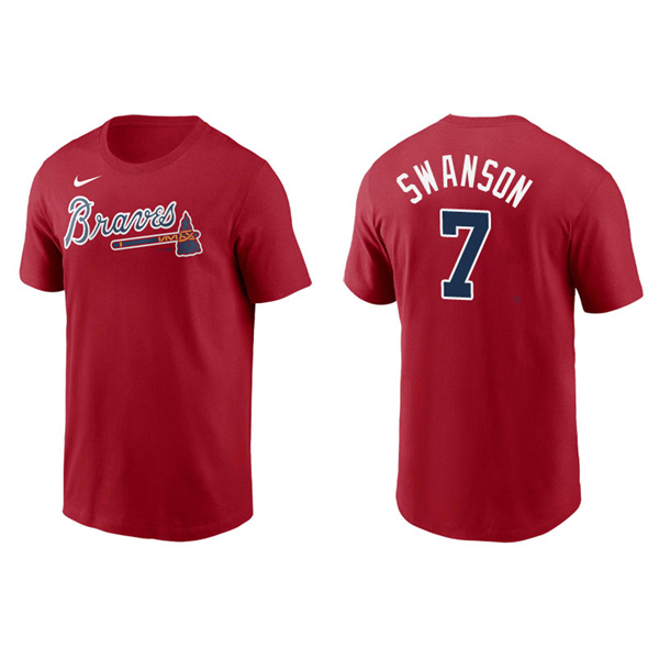 Men's Atlanta Braves Dansby Swanson Red Name & Number Nike T-Shirt
