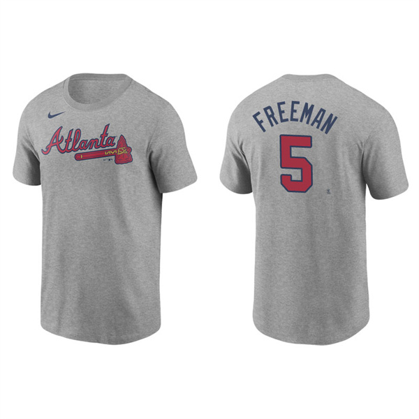Men's Atlanta Braves Freddie Freeman Gray Name & Number Nike T-Shirt