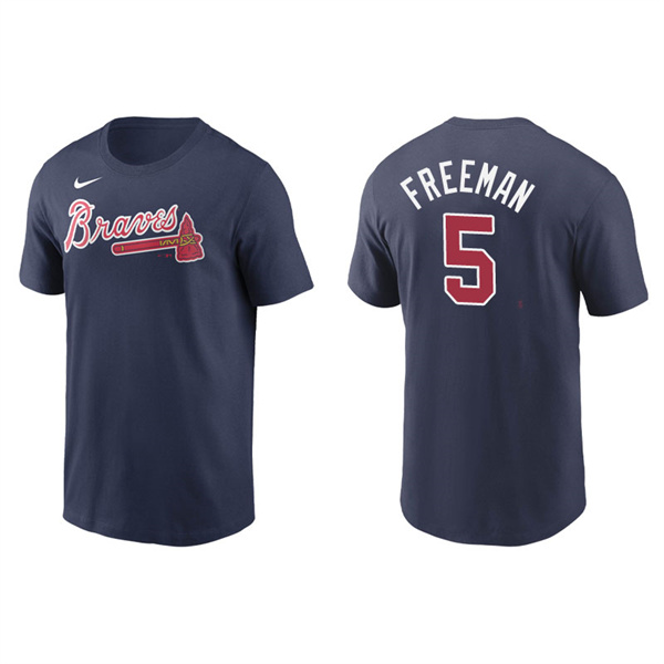 Men's Atlanta Braves Freddie Freeman Navy Name & Number Nike T-Shirt