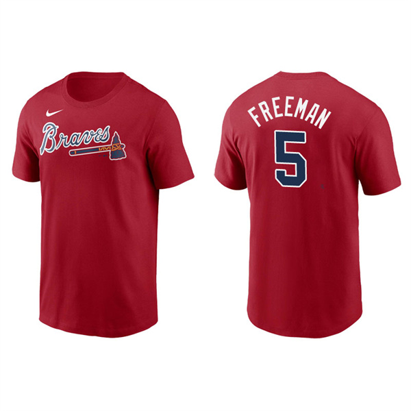 Men's Atlanta Braves Freddie Freeman Red Name & Number Nike T-Shirt