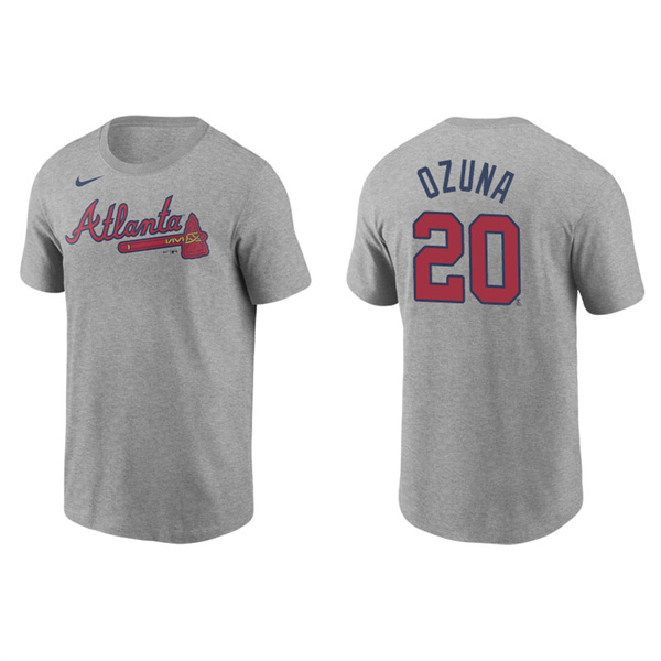 Men's Atlanta Braves Marcell Ozuna Gray Name & Number Nike T-Shirt