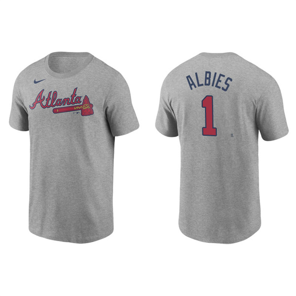 Men's Atlanta Braves Ozzie Albies Gray Name & Number Nike T-Shirt