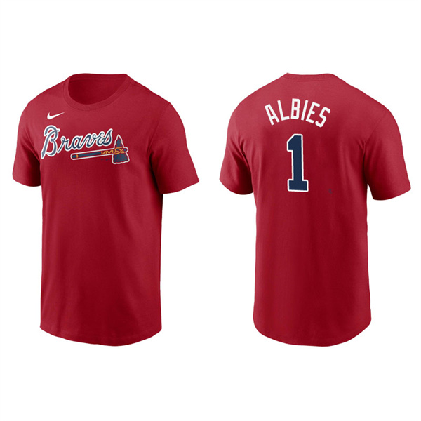 Men's Atlanta Braves Ozzie Albies Red Name & Number Nike T-Shirt
