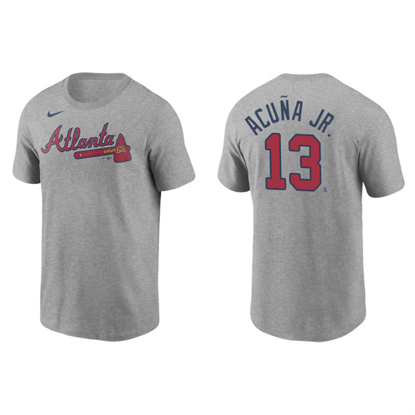 Men's Atlanta Braves Ronald Acuna Jr. Gray Name & Number Nike T-Shirt