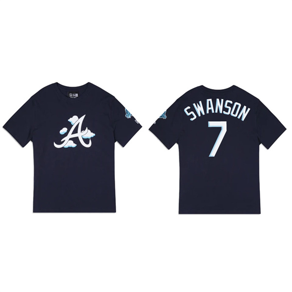 Dansby Swanson Atlanta Braves Navy Clouds T-Shirt