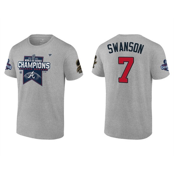 Dansby Swanson Atlanta Braves Gray 2021 World Series Champions Locker Room T-Shirt