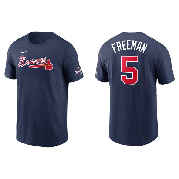 Freddie Freeman Atlanta Braves Navy 2021 World Series Champions T-Shirt